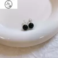 JiMi925银银黑玛瑙珍珠耳钉女ins小众设计简约网红甜酷圆球黑耳环