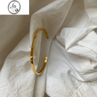 JiMi别样ins风时尚潮流气质复古小众简约百搭光面金色开口钛钢手