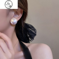 JiMi超大颗珍珠耳钉女S925银针ins潮高级感冷淡风复古气质百搭耳饰