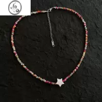 JiMiins简约小众石彩色贝壳串珠项链马卡龙少女度假风叠戴锁骨链