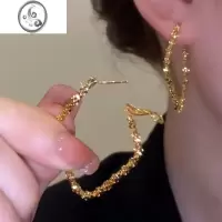 JiMi日韩时尚高级感耳环女小众金色ins菱形大圈圈耳钉女碎银耳圈