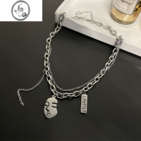 JiMi高街个性嘻哈ins人像项链女钛钢不掉色双层叠戴情侣卫衣T恤链男