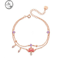 JiMi胖mm足链莲花银脚链女2023年新款古风ins不掉色双层脚踝链网红潮