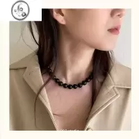 JiMi2023夏季新款黑玛瑙串珠项链女高级设计感小众ins嘻哈锁骨链