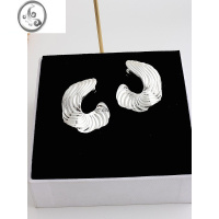 JiMi小众ins抽象简约造型感纹理夸张不规则圆形耳环银色耳钉女高级感