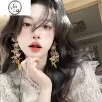 JiMiS925银针手工编织长款花朵流苏耳环欧美夸张花卉耳坠ins耳饰女
