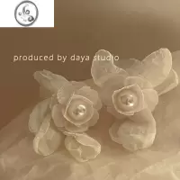 JiMi长岛浮梦 氛围感灼边雪纺花朵珍珠耳环高级感小众超仙气质温柔ins