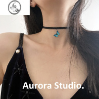 JiMi带弹力ins彩色蝴蝶Lisa同款choker时髦bi备百搭项圈颈带原宿风女