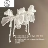 JiMi温柔仙~氛围感雪纺水晶蝴蝶结流苏耳环高级感小众设计气质简约ins