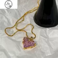 JiMi欧美ins粉色爱心形金色项链女轻奢小众设计高级感桃心锁骨毛衣链