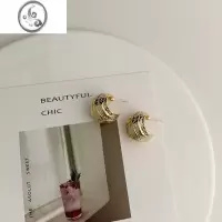 JiMiins设计感高级感金属纹理耳钉 个性小众耳环日常通勤百搭耳坠耳饰