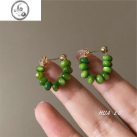 JiMiHUALU-森绿湖畔 复古气质绿色圆圈耳环独特串珠高级感耳圈耳夹女
