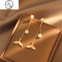 JiMi珍珠鱼尾耳坠长款气质耳环女设计感耳饰圆脸显瘦蚊香盘无耳洞耳夹