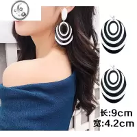 JiMi个性大耳环夸张黑白圆耳针时尚网红耳坠韩国气质女长款耳夹无耳洞