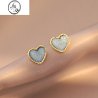 JiMi复古宫廷风法式蓝色宝石爱心耳环气质简约小巧蚊香盘无耳洞耳夹女