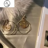 JiMiins银针几何圆圈法式气质长款耳环适合圆脸的夸张简约慵懒风耳夹