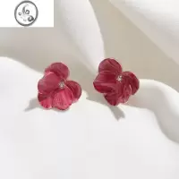 JiMi超仙油画粉色花朵耳钉复古小众法式轻奢耳饰气质蚊香盘无耳洞耳夹