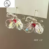 JiMiHUALU-半夏山茶 气质透明花朵耳饰高级感小众仙美山茶花耳环耳夹