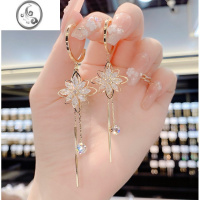 JiMi2023新款潮气质锆石花朵长款流苏耳环女显脸瘦s925银针耳坠女耳夹