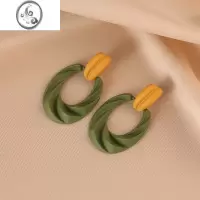 JiMi绿色复古港风耳环小众设计感高级感轻奢耳饰耳钉蚊香盘耳夹无耳洞