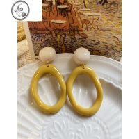 JiMi 原创设计手作温柔奶油白黄色撞色港风简约复古甜美耳环耳夹