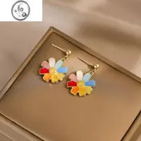 JiMi适合夏天的彩色花朵耳环小众设计感甜美可爱耳钉蚊香盘无耳洞耳夹