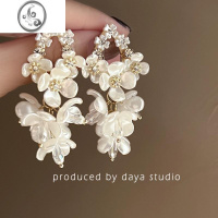 JiMi茉莉花瀑 超仙法式复古花朵锆石流苏耳环轻奢感小众设计气质耳夹