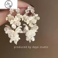 JiMi茉莉花瀑 超仙法式复古花朵锆石流苏耳环轻奢感小众设计气质耳夹