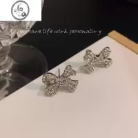 JiMi闪钻蝴蝶结耳环女小众设计高级感气质简约百搭耳钉耳夹无耳洞耳饰