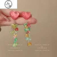 JiMi适合夏天的耳环 法式粉色碎石流苏耳钉女ins小众气质甜美耳饰耳夹