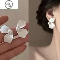 JiMi白茶白茶 复古法式珍珠花朵耳环轻奢高级感设计仙气质简约ins耳钉