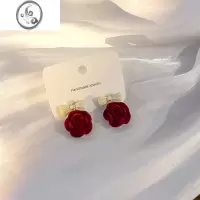 JiMi森系蝴蝶结红色花朵耳夹无耳洞女新款小众设计感轻奢复古学生耳饰