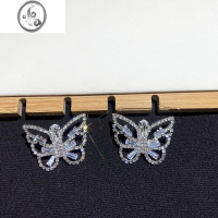 JiMi欧美满钻立体水晶蝴蝶耳夹超闪轻奢耳环同款项链颈链气质锁骨链女