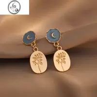 JiMi法式复古耳环蓝月玫瑰耳钉气质高级感花朵月亮蚊香盘无耳洞耳夹女