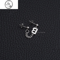 JiMi简约一体式双耳洞耳链个性甜酷女生耳环钛钢字母链条无耳洞耳夹男