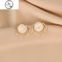 JiMi小众设计感气质几何耳饰贝壳碎片耳钉高级轻奢蚊香盘无耳洞耳夹女