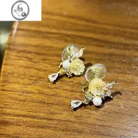 JiMi法式复古花朵耳环夏季森系蚊香盘耳夹女珍珠耳钉小巧精致温柔耳饰