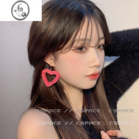 JiMi千禧辣妹爱心耳饰毛绒玫粉爱心Y2K显脸小少女耳环耳夹多巴胺饰品