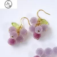 JiMi荔夏冰霜浆果水果耳环葡萄青提耳饰夏季清凉感紫色绿色砂糖珠耳夹