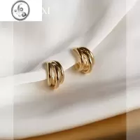 JiMi多环金属感耳环圈圈小众高级耳饰女气质名媛耳圈2023年新款潮耳夹