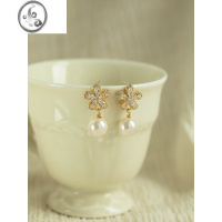 JiMi轻奢精致锆石耳环小众设计花朵耳饰珍珠无耳洞蚊香盘耳夹