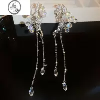 JiMi夸张耳环高级感蝴蝶耳夹无耳洞女新款潮小众精灵耳饰新娘流苏耳挂