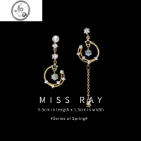 JiMi「月溅星河」森系精灵风超仙不对称设计星月珍珠耳环蚊香盘耳夹