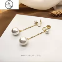 JiMi高级感珍珠蚊香盘耳夹无耳洞简约女长款无痛耳环法式复古耳饰