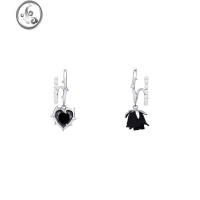 JiMi法式爱心玫瑰不对称三角耳夹无耳洞女黑色复古轻奢高级感小众耳饰