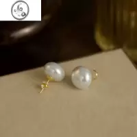JiMi925银银针大珍珠耳环女气质轻奢高级感耳饰法式扁圆馒头耳钉耳夹
