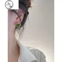 JiMi熊妹酱 绿色法式水晶花朵耳钉气质简约耳环无痛蚊香盘无耳洞耳夹