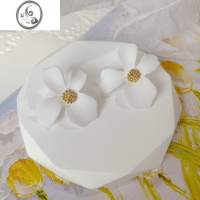 JiMi「茉香白露」大花朵蚊香盘耳夹无耳洞女气质夸张鸢尾耳环茶系耳饰