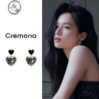 JiMi甜酷黑色爱心耳夹少女无耳洞2023新款轻奢高级感小众螺旋时尚耳饰