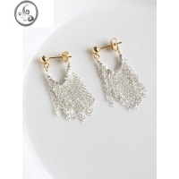 JiMi碎银长款流苏耳环2023年新款潮无耳洞耳夹小众设计感精致百搭耳钉